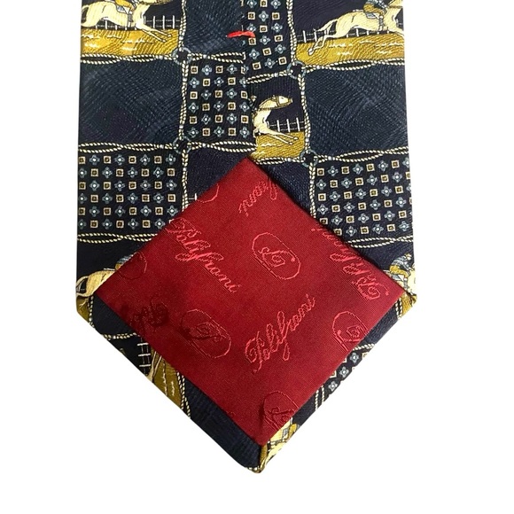POLIFRONI Milano Men 100% Silk Tie Equestrian Horse/Jockey Blue Made In Canada - Picture 2 of 5